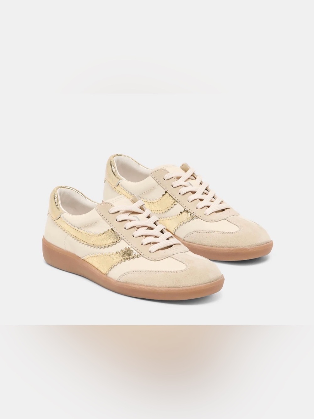 Dolce Vita Merit Leather Sneakers Cream with Gold Accent